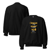 Black sweatshirt with motivational text design on a white background