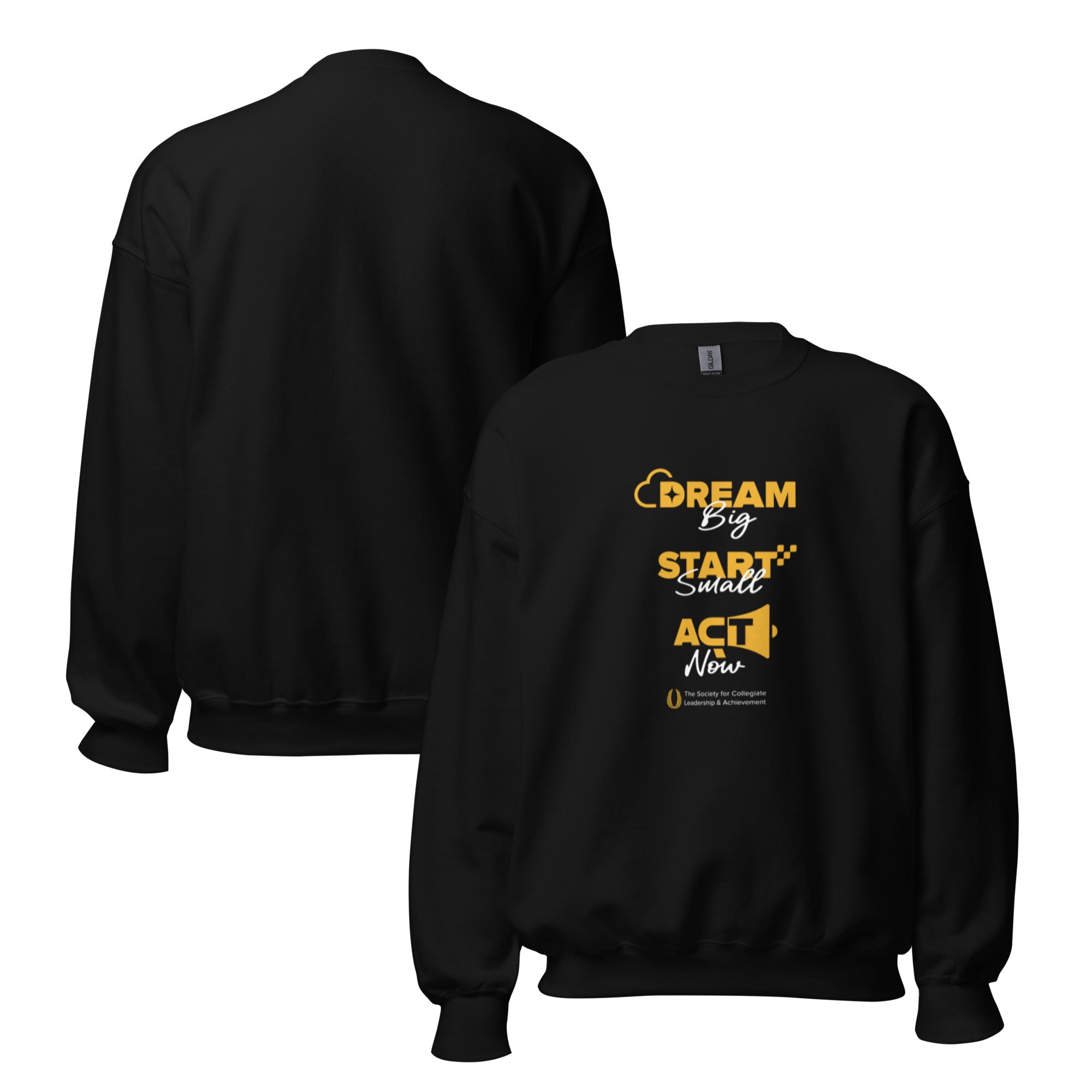 Black sweatshirt with motivational text design on a white background