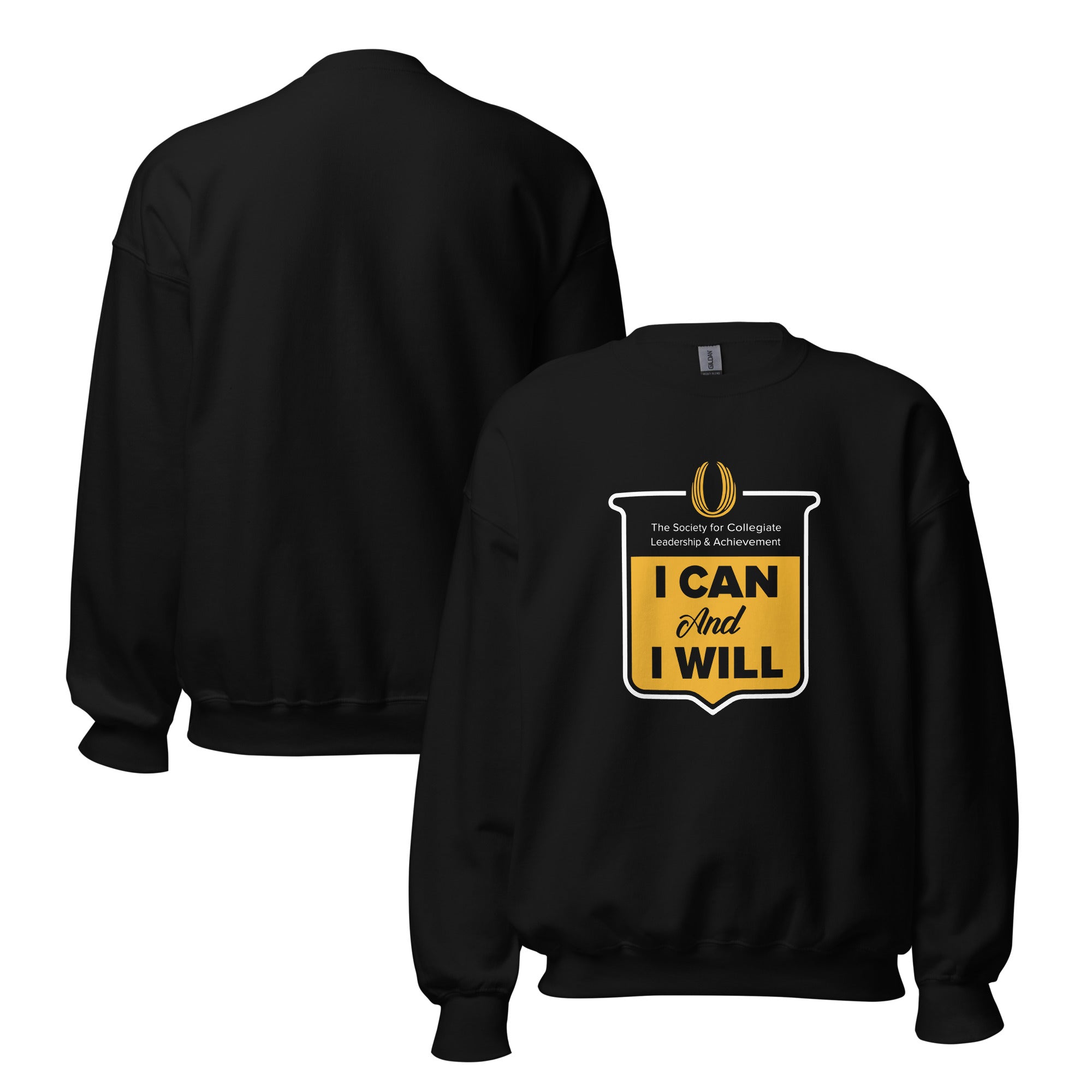 Black sweatshirt with 'I Can And I Will' slogan on a white background